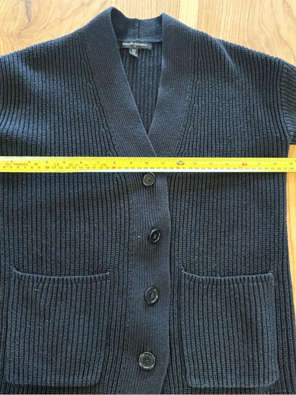 Banana Republic Black Ribbed Button-Front Cardigan Fisherman/Grandpa Style - Picture 4 of 5